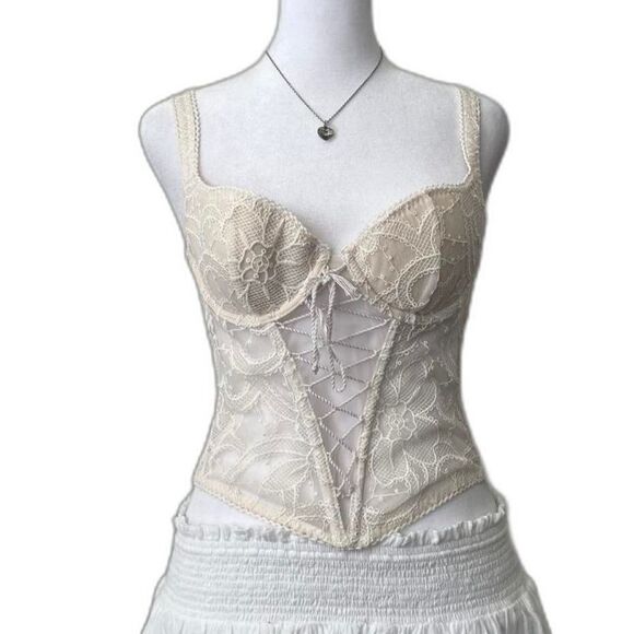 Victoria Secret ivory lace bustier corset top floral mesh - Picture 1 of 8